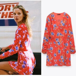 Zara Red Floral Wrap Dress